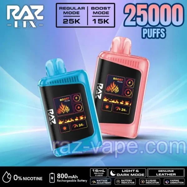RAZ Zero Nicotine vape LTX 25000 (DC25000) Disposable Vape - 0% Nicotine Free - 2,5000 Puffs Raz Vape Flavors